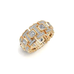 Anillo de Diamantes Titan Grid para Hombre en Oro Amarillo, Corte Redondo y Esmeralda, con Certificado IGI y Claridad VVS, para Venta al Por Mayor - Product Image 5