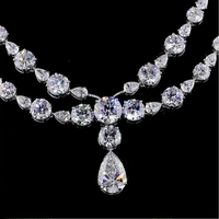 Collar de Diamantes Cultivados en Laboratorio de Doble Capa, Corte Pera, Cadena de Eslabones, Oro de 10/14/18 Quilates, Moderno, para Boda, Compromiso, Aniversario, Fiesta