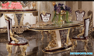 Juego de Comedor de Madera de Teca con Acabado Italiano Rococó, Tallado a Mano, Clásico, para 8 Personas, con Acabado Dorado, Hecho en EE. UU. - Product Image 5