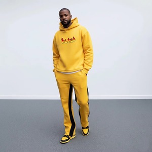 ชุดเซ็ต 2 ชิ้น เสื้อฮู้ดดี้โอเวอร์ไซส์ผ้าฟลีซคอตตอน 100% คุณภาพสูง พิมพ์ลายสีพื้น กางเกงขายาวทรงกว้าง สไตล์สตรีทแวร์สำหรับผู้ชาย รับสั่งทำ - Product Image 5