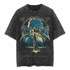 Camiseta holgada gráfica vintage lavada con cuello redondo, estilo oversize Y2K, streetwear, hip hop, urbana, con efecto stonewashed y corte boxy. - Product Image 1