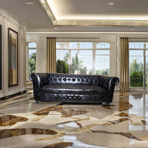 Ensemble de housses de canapé en velours, cadre en bois massif en cuir véritable, canapé Chesterfield trois places en forme de L, canapé moderne pour salon de villa - Product Image 1