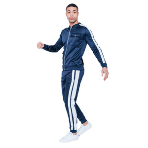 Ensemble de survêtement pour homme en polyester bleu marine respirant et léger, manches longues, fermeture éclair, poches latérales, style décontracté et sportif - Product Image 2