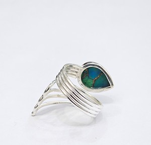 Copper Turquoise Pear Shape <b>Adjustable</b> <b>Ring</b> 925 Sterling Silver Handmade Gemstone Jewelry Manufacturer Jaipur - Product Image 4