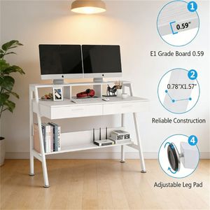 <b>Computer</b> Desk with Storage Shelf and Drawers Writing Desk for Home or <b>Office</b> Use - Product Image 3