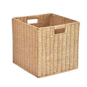 Square Natural <b>Seagrass</b> <b>Storage</b> <b>Basket</b> With Handles Rustic Style Multi-Purpose Organizer - Product Image 1