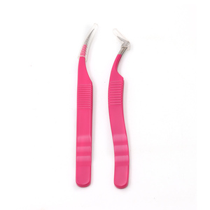 Pinzas para Cejas Curvas Rosadas AQDAS INDUSTRIES, Punta Puntiaguda, Mango de Acero Inoxidable, 131 mm de Longitud, Clásicas, Ecológicas y Cómodas - Product Image 2