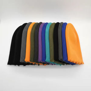Bonnet en acrylique côtelé uni personnalisé, sans revers, avec bas de bonnet effet vieilli, en laine cachemire, vente en gros - Product Image 2