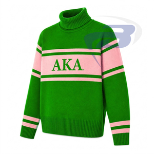 Alpha |   Kapa |   Pull à col roulé Alpha Sorority avec rayures roses et logo brodé, style preppy, pull d'hiver pour femmes - Product Image 2