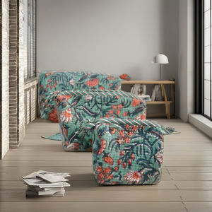 Ensemble de 3 sacs de voyage multifonctionnels écologiques et durables en coton brodé à la main, sacs à cosmétiques, vert apaisant - Product Image 1