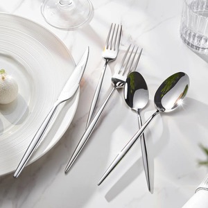 Ensemble de couverts classiques plaqués argent, finition miroir, fourchette, cuillère, couteau, style occidental, pour mariage, kit de 4 pièces - Product Image 4