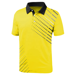 Men's Yellow Geometric Print Short Sleeve Polo Shirt Quick Dry Knitted Sporty Casual <b>Top</b> - Product Image 3