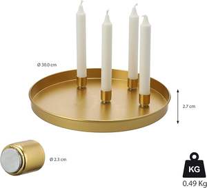 Plateau rond en métal doré pour bougie, diamètre 30 cm, hauteur 2,7 cm, poids 0,49 kg, support à base magnétique - Product Image 2