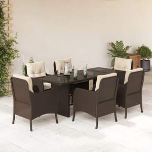 Conjunto de comedor de jardín de 6 plazas en ratán sintético marrón - Product Image 1