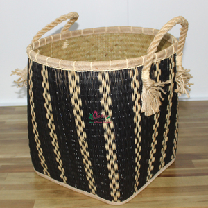 Conteneur de stockage de feuilles de palmier de haute qualité avec poignées de corde, panier fait main pour usage domestique et boîte-cadeau - Product Image 3