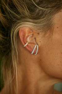 ต่างหูแบบหนีบเพชรสองแถว ประดับเพชรแบบ Pave ไม่ต้องเจาะหู ขายส่ง ทอง 14k 18k เพชรทรงกลม เพชรเลี้ยงในห้องปฏิบัติการ ต่างหูแบบ Hugger ชิ้นเดียว - Product Image 6