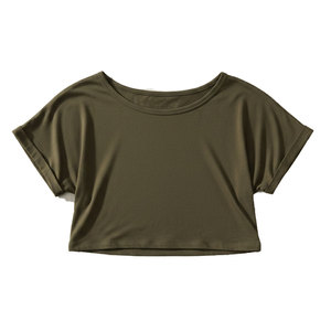 T-shirt court personnalisé à col rond en coton et élasthanne tricoté respirant pour femme avec imprimé - Product Image 4