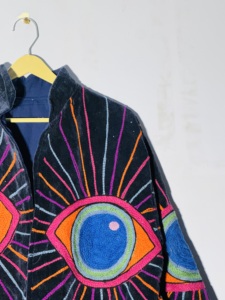 Handmade <b>Velvet</b> Eye Embroidery <b>Jacket</b> - Psychedelic Evil Eye Kimono - Bohemian Statement Coat - Product Image 3