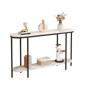 Consolle a 2 livelli stretta con ripiani portaoggetti, effetto marmo, per ingresso o soggiorno - 40085878 - Product Image 3