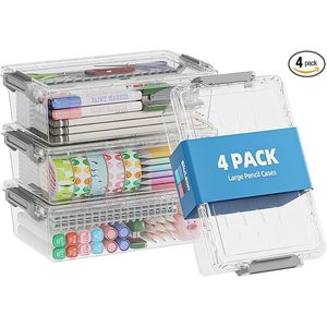 Set di 4 Astucci Trasparenti Extra Large in Plastica, Organizzatori per Matite e Pennarelli, Contenitori Impilabili per Artigianato, Nuova Categoria di Prodotti - Product Image 1