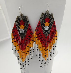 Pendientes de aro dorados con flecos de cuentas y cuentas azules, blancas y azul marino para mujer, joyería - Product Image 5
