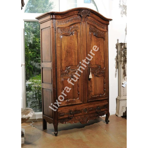 Luxury Handcrafted Solid Wood 2 Door <b>Wardrobe</b> Ornate French Floral Carving Antique Armoire - Product Image 5