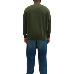 Men's Olive Green Crew <b>Neck</b> Knitted Sweatshirt Long Sleeve Solid Color Pullover Autumn Wear - Product Image 3