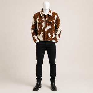 Chaqueta de Cuero Genuino para Hombre, Estilo Motero, con Estampado Animal, Cuello Camisero, Cierre de Cremallera, Ropa de Invierno, Corte Ajustado, Forro Personalizado - Product Image 1