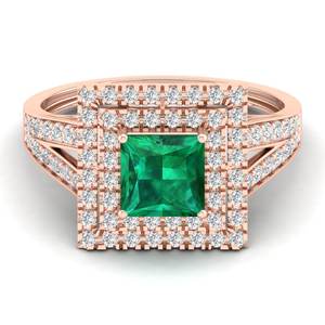 Anillos de Esmeralda de Corte Princesa de 1.25 Quilates de REYES Fine Jewelry en Oro Sólido de 14K, Anillo de Compromiso con Halo de Moissanita para Mujer - Product Image 5