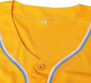 Camiseta de Béisbol Amarilla de Manga Corta con Cuello en V y Botones al Frente, Unisex para Adultos, Ropa Deportiva de Poliéster que Absorbe la Humedad - Product Image 6