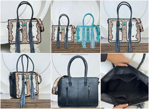 Nuevo Bolso de Mano de Diseñador de Gran Capacidad, Bolso de Hombro de Cuero Repujado a Mano, Bolso Tote de Lujo para Mujer con Piedra Turquesa y Flecos - Product Image 3