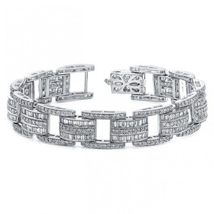 สร้อยข้อมือแบบลิงค์ประดับเพชรแล็บโกรว์ทรงบาแกตต์และทรงปาเว่ ดีไซน์อาร์ตเดโค พร้อมลายมิลเกรน - Product Image 1