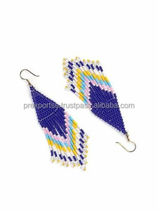 Pendientes de Moda con Cuentas Bordadas, Hechos a Mano en India, Multicolores, Estilo Clásico, para Fiestas y Ocasiones Especiales, para Mujeres y Niñas, Personalizados - Product Image 2