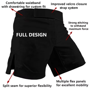 Quick Dry Breathable Stretch Durable Elastic Waist Customizable Sports Solid MMA Shorts Premium Quality Men 100% Polyester - Product Image 2