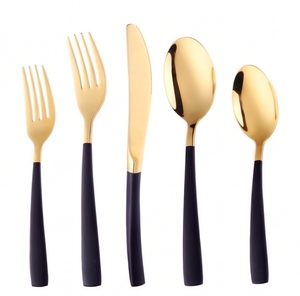 Modern Luxury Gold Flatware Set With Black Handles Dishwasher Safe Cutlery For Wedding Use And Tableware Use - Product Image 1