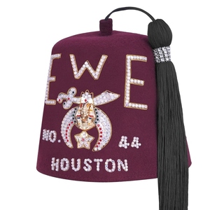 Chapeau Fez Maçonnique Personnalisé Shriners EWE Houston Broderie Ornée Casquette Bordeaux avec Pompon Noir Coiffe Cérémonielle Maçonnique - Product Image 2