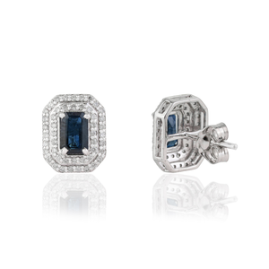 Meilleures ventes : Boucles d'oreilles clous double halo en saphir bleu taille octogonale 6x4mm et diamant taille rond, en or blanc 14K – Fournisseur de bijoux - Product Image 5
