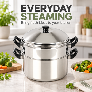 Casserole vapeur en acier inoxydable à 2 niveaux avec couvercle et poignées résistantes à la chaleur - Product Image 6