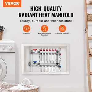 Collettore a 6 Vie per Tubi PEX da 1/2 Pollice in Acciaio Inox per Riscaldamento Radiante a Pavimento Idronico, Sistema HVAC Domestico - Product Image 2