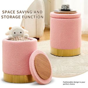 Pouf Contenitore Moderno in Velluto Teddy, Poggiapiedi Multiuso con Base in Metallo, Sgabello da Toeletta per Hotel - Product Image 4