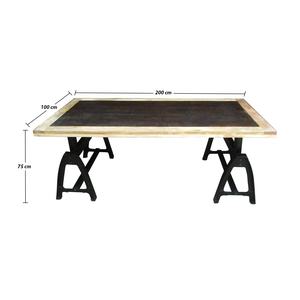 Mesa de Comedor Industrial de Madera de Mango Maciza Hecha a Mano, Mesa de Cocina Rectangular Grande para 6 Personas con Metal Negro Rústico de 200 cm - Product Image 6
