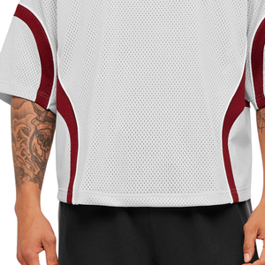 T-shirt de sport en maille surdimensionné pour homme, respirant, pour l'entraînement athlétique, coupe ample, performance, fitness, gris - Product Image 6