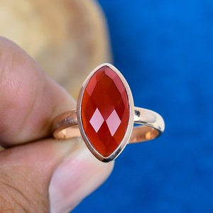 Natural carnelian Gemstone Marquise Shape <b>Ring</b> Rose Gold Over <b>925</b> Sterling <b>Silver</b> - Product Image 2