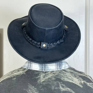 Chapeau de cowboy western en cuir véritable de qualité supérieure, à large bord, vintage, noir vieilli, pour l'extérieur, le ranch, les festivals, pour hommes et femmes - Product Image 6