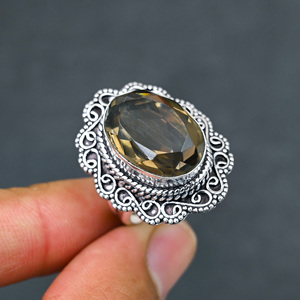 Anillo de Plata de Ley 925 con Cuarzo Ahumado Creado en Laboratorio, Hermoso Anillo con Piedra en Forma de Pera, Joyería de Boda Hecha a Mano con Turquesa - Product Image 4