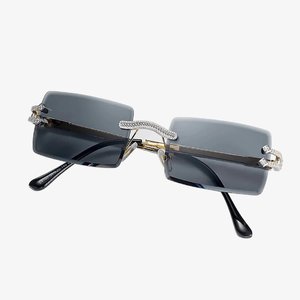Lunettes de soleil sans monture en cristal, style « Iced Out », avec branches en bois, unisexe, pour fêtes, tenues décontractées et activités de plein air - Product Image 3
