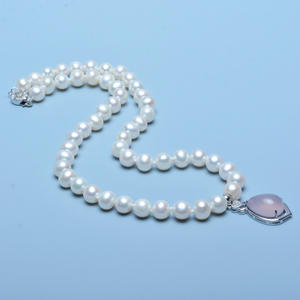 Collier pendentif en perle d'eau douce de 8-9 mm avec agate rose presque parfaite, bijoux en argent S925 - Product Image 2