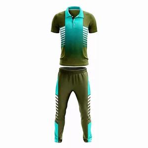 Custom <b>Cricket</b> Uniform Set Green Teal Polo <b>Shirt</b> Track Pants Breathable Quick Dry Training Kit OEM Service - Product Image 5