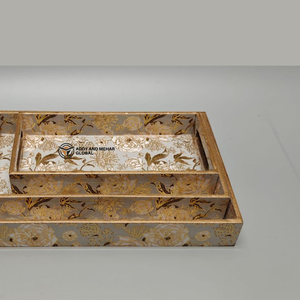 ชุดถาดเสิร์ฟ MDF งานฝีมือสุดหรู 3 ชิ้น เคลือบเงาอย่างดี พร้อมขอบทองคำ - Product Image 2