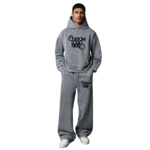 Manufacturer Custom Two Pieces Set Tax Duty Free Blank Hoodie And Sweatpants Sweat Track Suit Gym Baggy Oversize <b>Plain</b> <b>Tracksuit</b> - Product Image 2